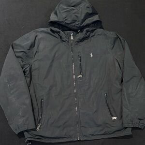 Polo Ralph Lauren Down Feather Hood Jacket Black Taffeta Full Zip Mens XXL